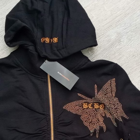 BCBG MAXAZRIA, Rhinestone Butterfly Hoodie & Pant Set  Black - Picture 5 of 11